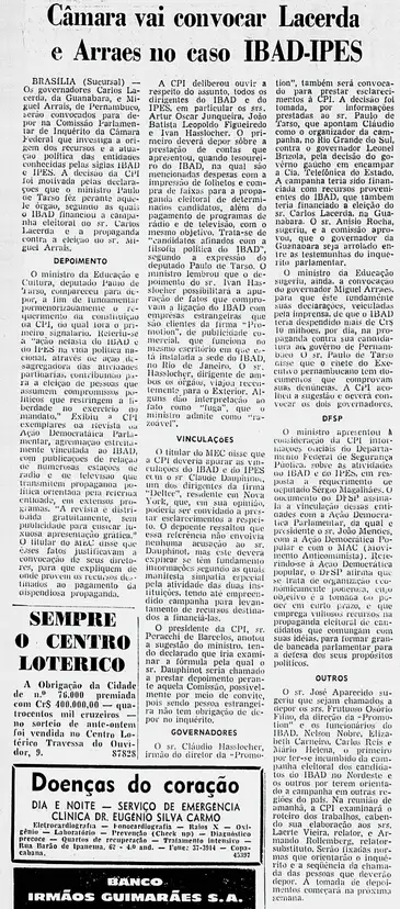 Recortes do Jornal Correio da Manha sobre CPI de 1963. Foto: Acervo Hermeroteca da Biblioteca Nacional